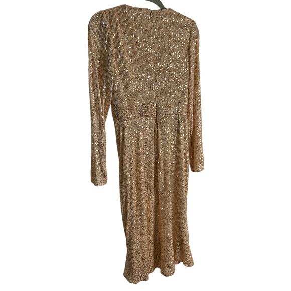 Ieena Mac Duggal 26555 Long Sleeve Sequin Midi Dress Side Slit Rose Gold Size 6 - Picture 12 of 15